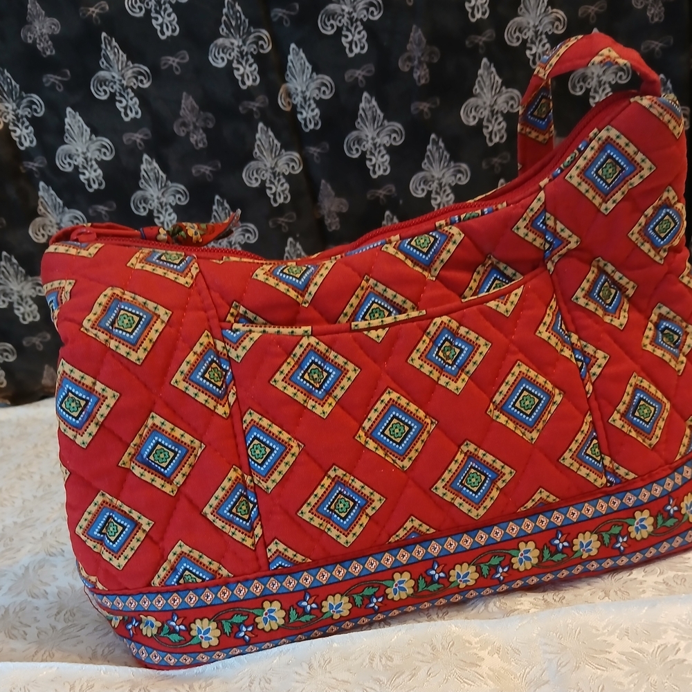 Vera Bradley Red and Blue Satchel with Geometric Patterns - Picture 5 of 7